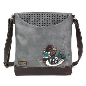 NEW CHALA GRAY TEAL LOON - NOT A DUCK - MESSENGER CROSSBODY TOTE BAG PURSE BIRD